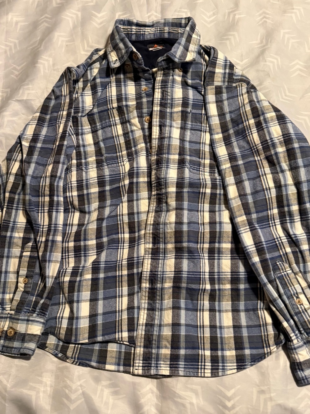 Men's Plaid Button-Down Shirt in Blue and White